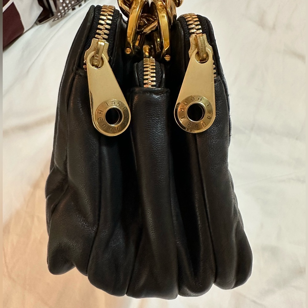 HENRI BENDEL NO. 7 PETITE QUILTED SHOULDER BAG W/ GOLD CHAIN TURQUOISE INTERIOR - Picture 4 of 17